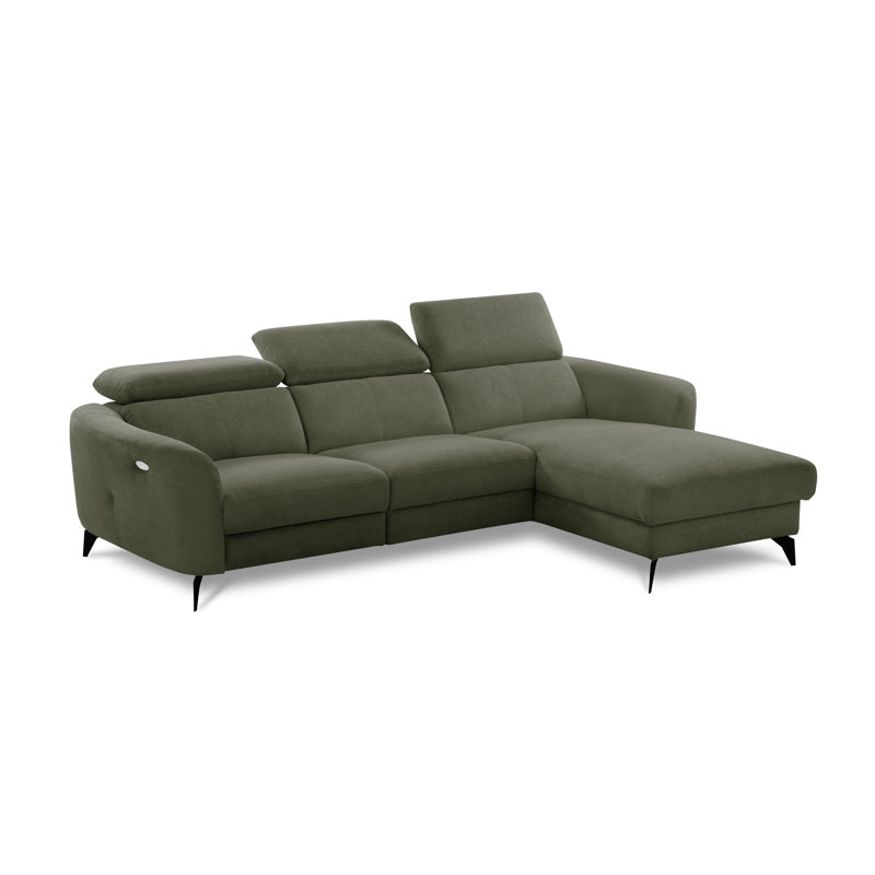 Brighton Power Reclining Corner Sofa with Adjustable Headrests in Chenille Fabric, Right Hand Facing, Green