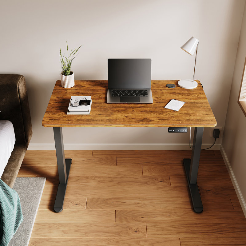 140cm W Height Adjustable Rectangle Standing Desk, Rustic Brown