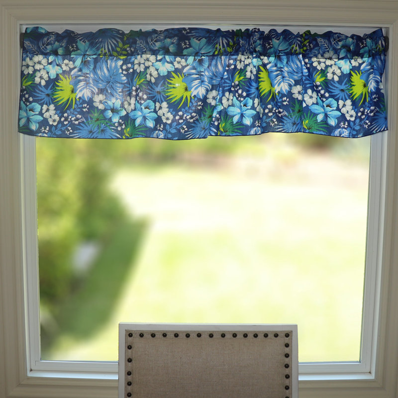 Cantonnière à motif tropical hawaïen, Bleu royal, L 14 po x L 58 po