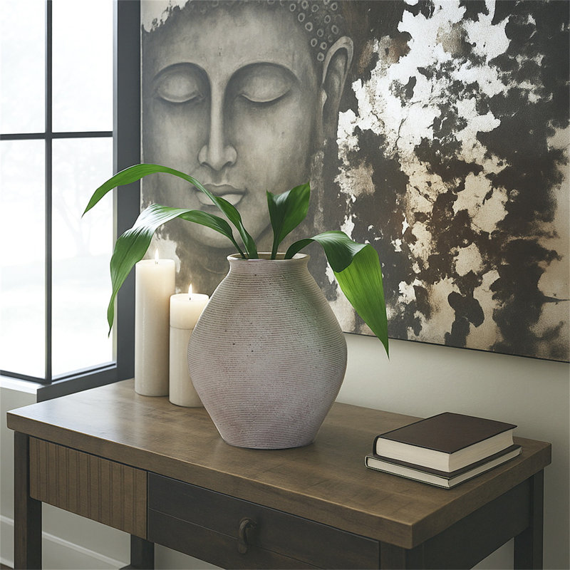 Metal Table Vase, White, 12" H x 10" W x 10" D