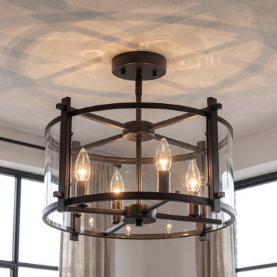 17.7 in. 4-Light Modern Industrial Curved Clear Glass Shade Semi-Flush Mount