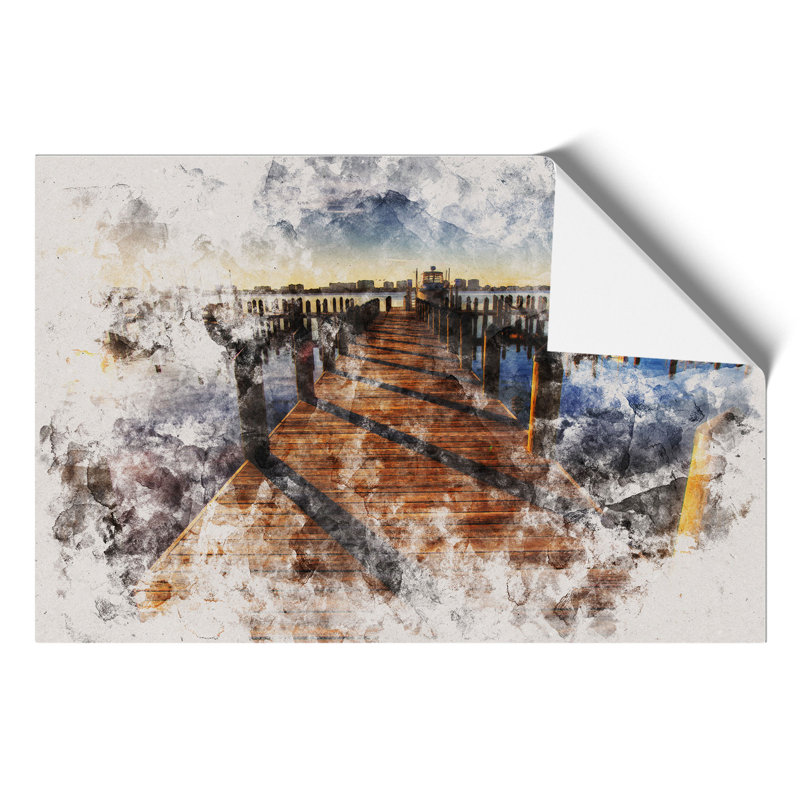 Jetty over the Lake - Unframed Painting, 59cm H x 84cm W x 0.1cm D