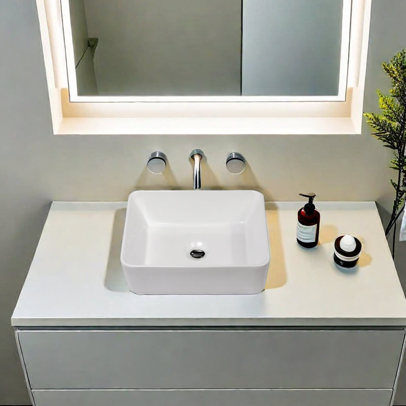 16"x12" White Ceramic Rectangular Bathroom Sink