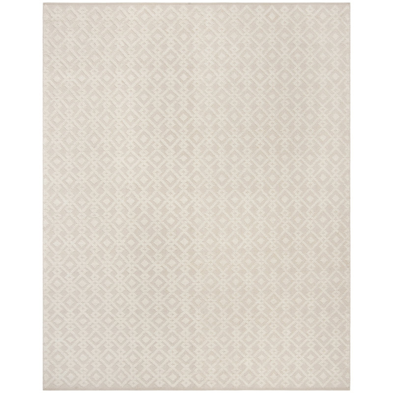 Vermont Hand Woven Wool/Cotton Geometric Rug in Ivory, Rectangle 2'3" X 4'