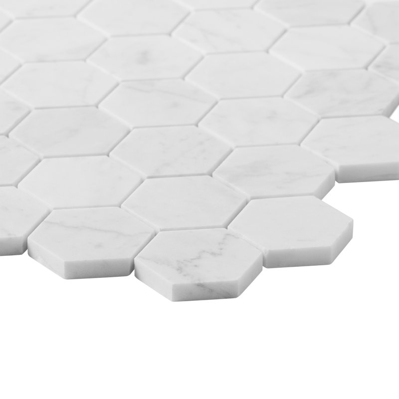 Carrara 1x6 Stacked Honed Marble Mosaic Floor and Wall Tile, 1.88" W x 1.88" L, Honed, Honeycomb