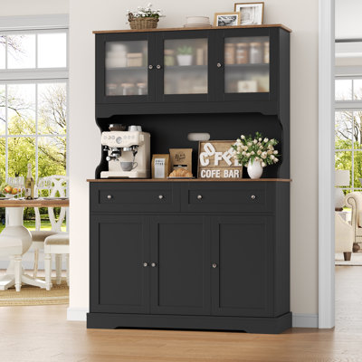 71.9" Kitchen Baker's Rack With Power Outlets & Microwave Shelf, Farmhouse Storage Cabinet For Pantry, Dining Room & Home Bar