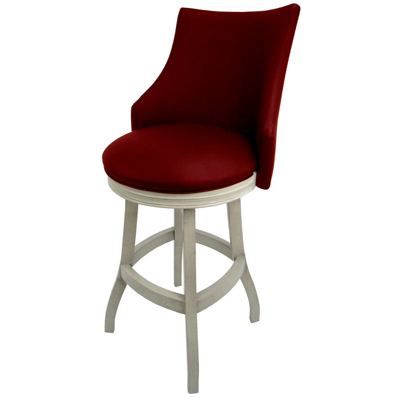 Tabouret pivotant en bois Ridfortore, Blanc antique, Rouge, Tabouret de bar (assise de 30 po de hauteur)