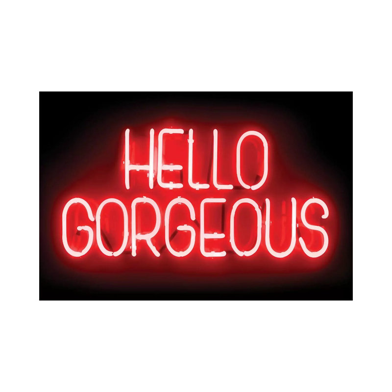 Neon Hello Gorgeous Red On Black by Hailey Carr - Wrapped Canvas Print, 20.32 cm H x 30.48 cm W