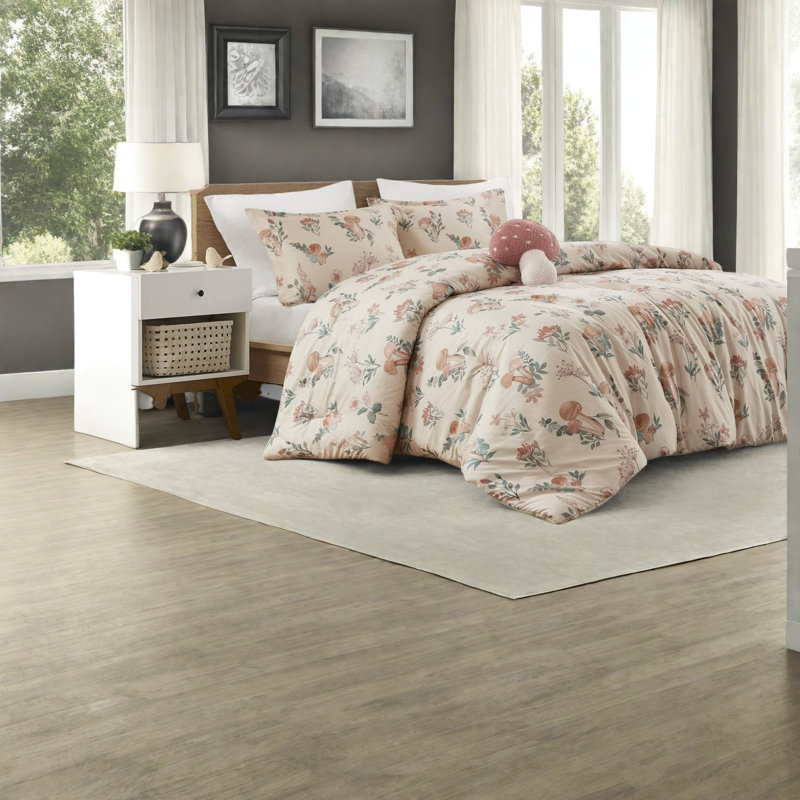 Hypoallergenic Microfiber Bedding Sets, Whimsical Mushroom Design, Full/queen