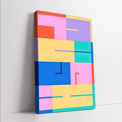 1PC Wall Arts Posters Framed, Abstract Geometric Canvas Wall Art Colorful Modern Painting with Bold Shapes and Vibrant Hues for Living Room Bedroom Office Home Decor Contemporary Artwork Ready to Hang