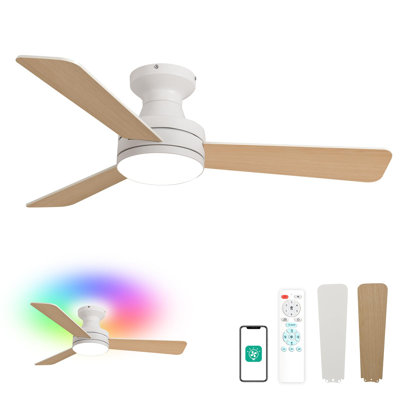 42" Ebern Designs Ceiling Fans With Light, Features Rgb Backlight, Dimmable Lighting
