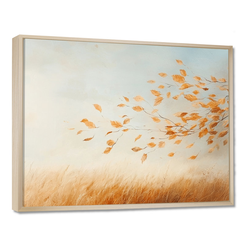 Jaanar Meadow Windy Prairie Leaves V - art mural prairie pour le salon, H 12 po x l 20 po, Cadre flottant, Naturel