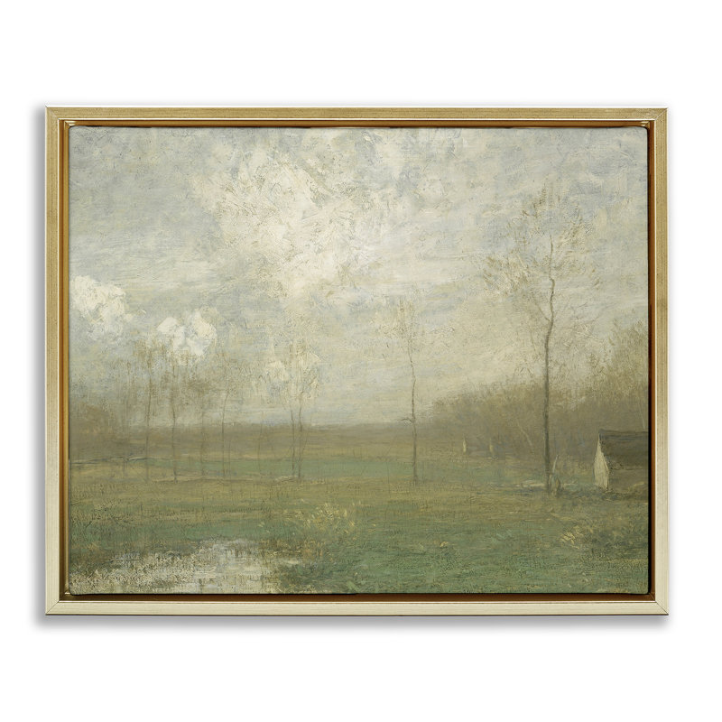 Cadre flottant Hazy Farmland View, design par lettré et doublé, H 17 po x l 21 po, Cadre flottant métallique doré