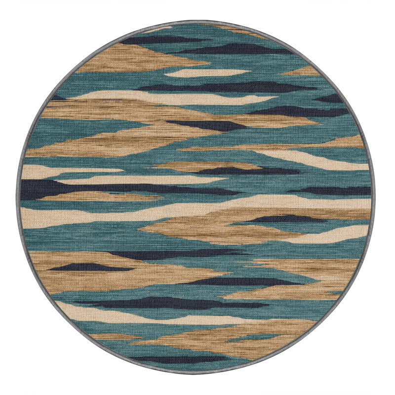 Washable Abstract Islands Hawaiian Area Rug, Round 3'