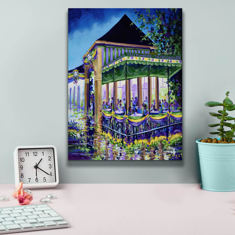  «New Orleans Mardigras At Cafe Du Mounde» par ADEL, art mural sur toile, 12 po x 16 po, H 16 po x l 12 po