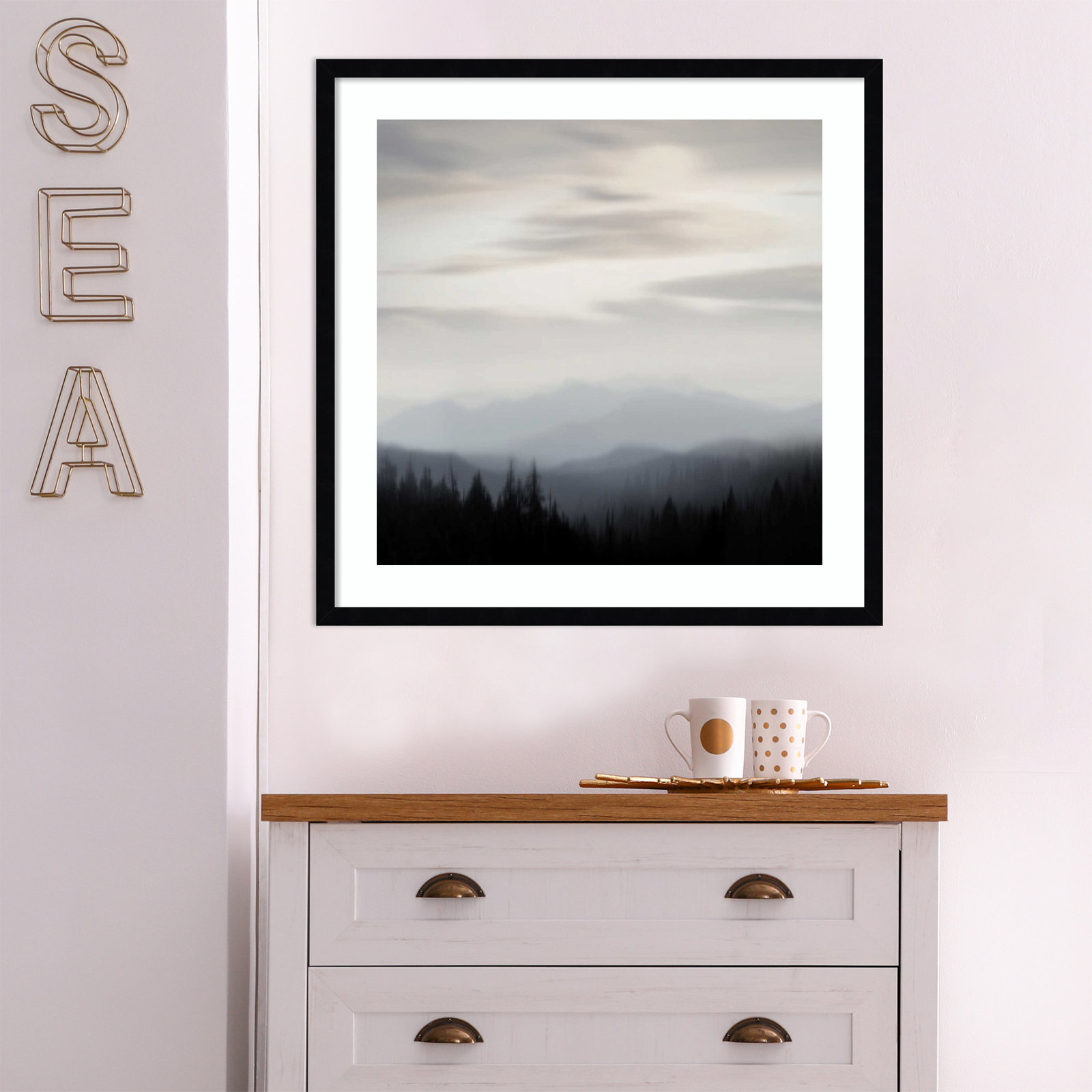 Mountain Vista II by Madeline Clark, 25.12" H x 25.12" W x 0.88" D, Black Framed Paper