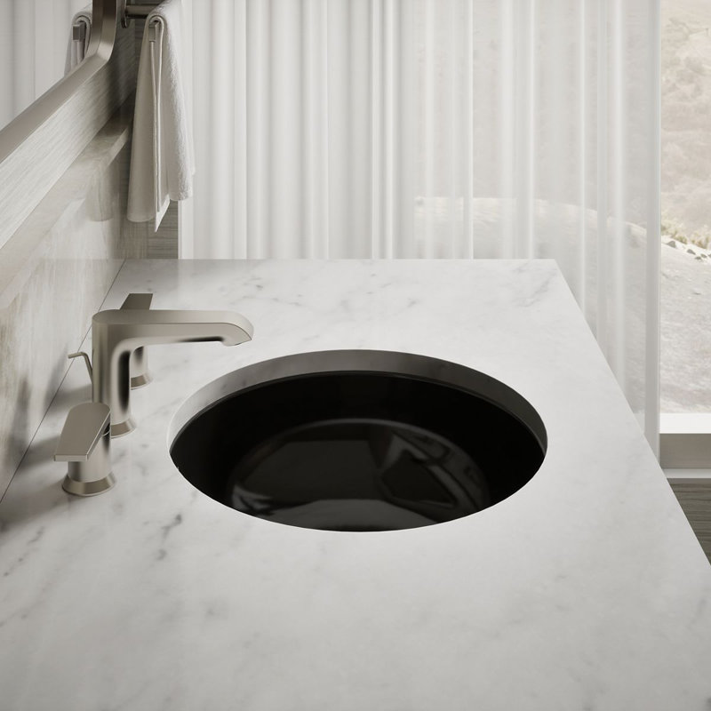16-1/4 In. Round Undermount Bathroom Sink, No Overflow, Black
