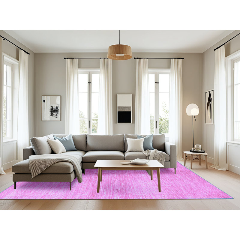 Tapis en laine / polyester abstrait tissé à la machine en ivoire / mauve, Rectangle 8 pi x 10 pi