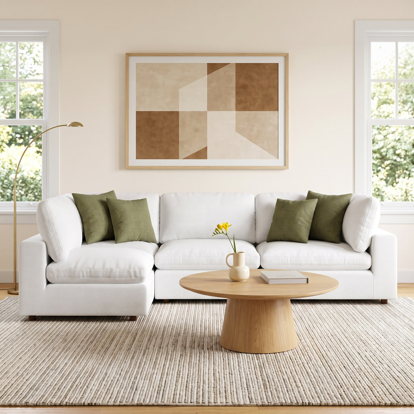 Jossa Upholstered L-Sectional, White Linen Blend