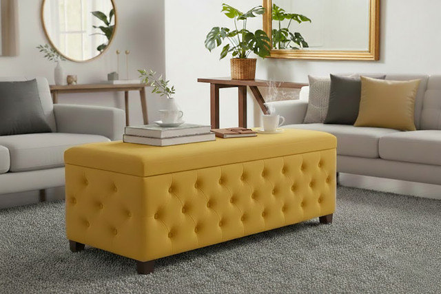 120cm Wide Velvet Standard Ottoman, 120cm W x 40cm D x 45cm H, Mustard Gold