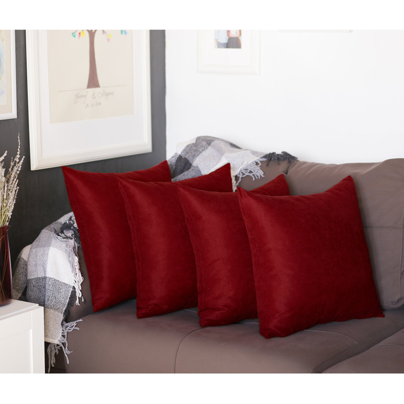Claret Red Polyester Euro Square Pillow Covers Set of 4