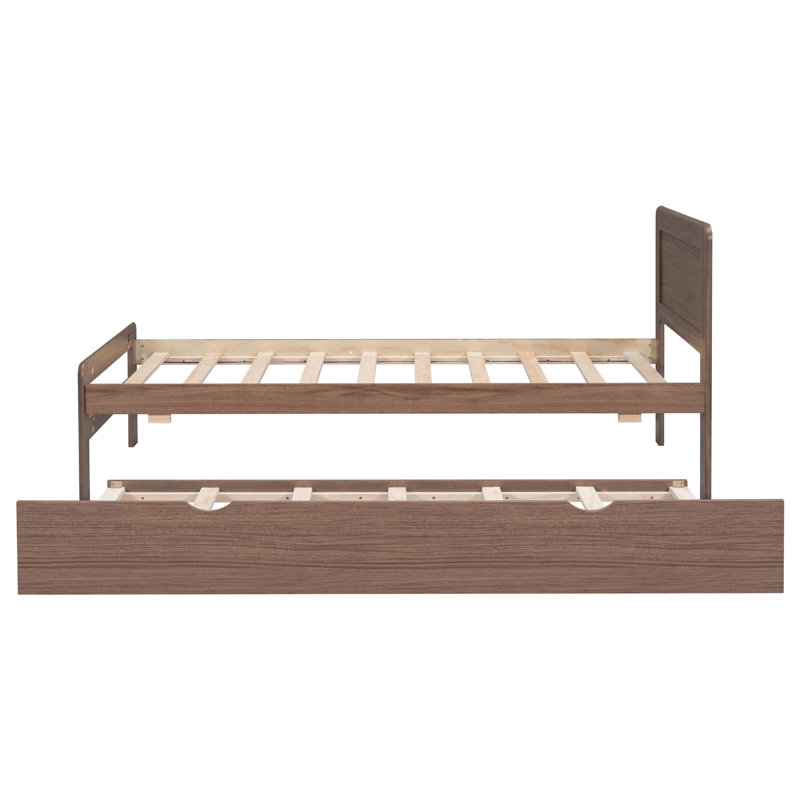 Structure de lit plateforme en bois de conception moderne avec lit gigogne en noyer