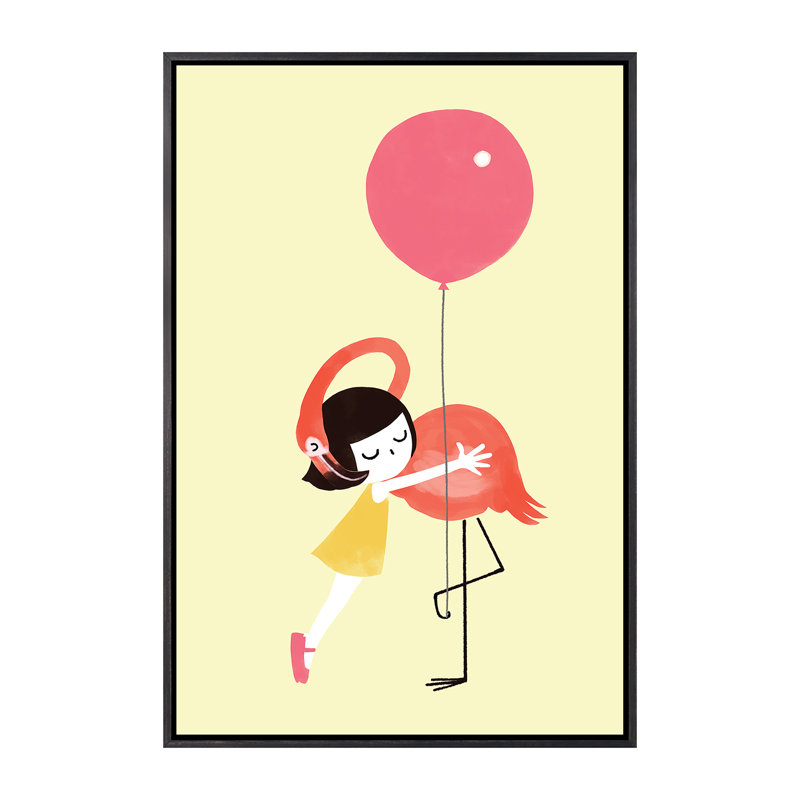 Flamingo Hug par Big Nose Work - impression d'art graphique, H 40 po x l 26 po x P 1,5 po, Toile avec cadre noir patiné