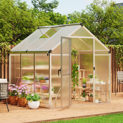 Outdoor Greenhouse Kit with Aluminum Frame, Polycarbonate Panels, Adjustable Roof Vent, Lockable Door, Spacious Gardening Greenhouse