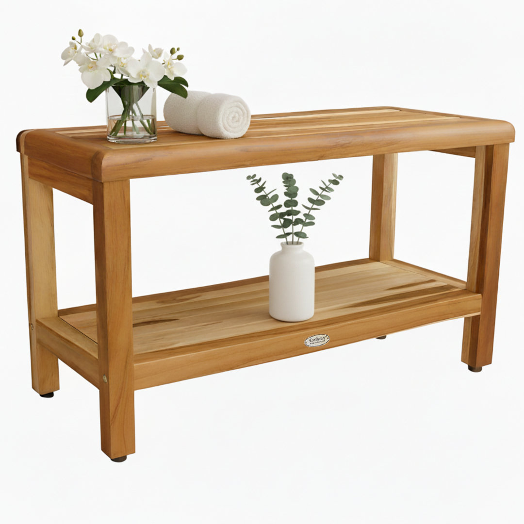 EcoDecors Rectangular Teak Shower Bench With Shelf EcoDecors