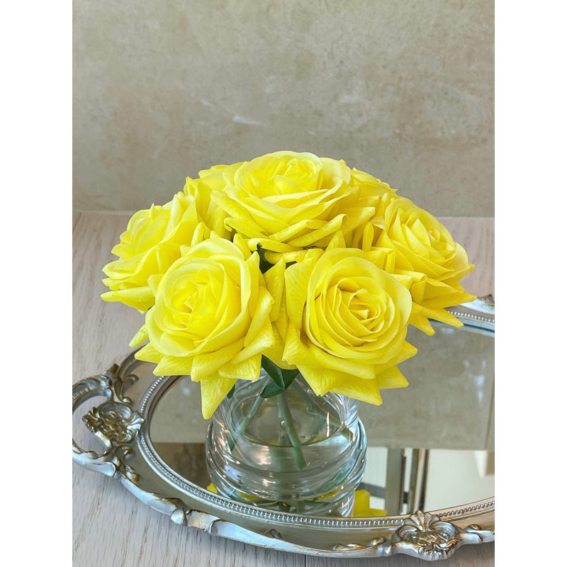 Yellow Real-Touch Roses – Faux Floral Arrangement, Yellow