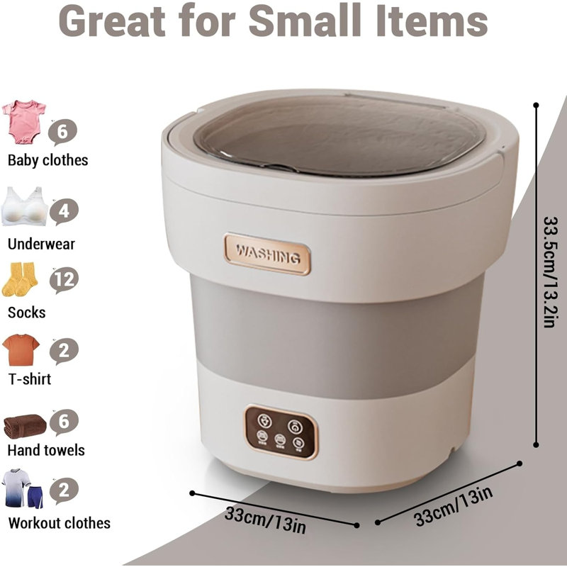 12L Portable Folding Washing Machine with Spin Dryer, Ultra-Quiet 45dB Mini Washer, For Travel & Small Spaces, Ideal for Underwear, Baby Clothes & Socks, Off-White