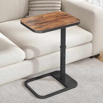 Table-télé, plateau réglable en hauteur et à bascule et coins arrondis en métal, table-collation pour canapé, canapé, lit, chaise, salon, table d'appoint en forme de C pour manger, dîner ou ordinateur portable, petits espaces