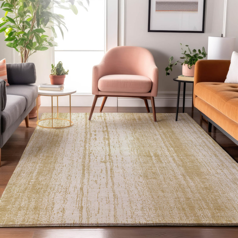 Premium Machine Washable Prisco Gold Rug, Rectangle 3' x 5'