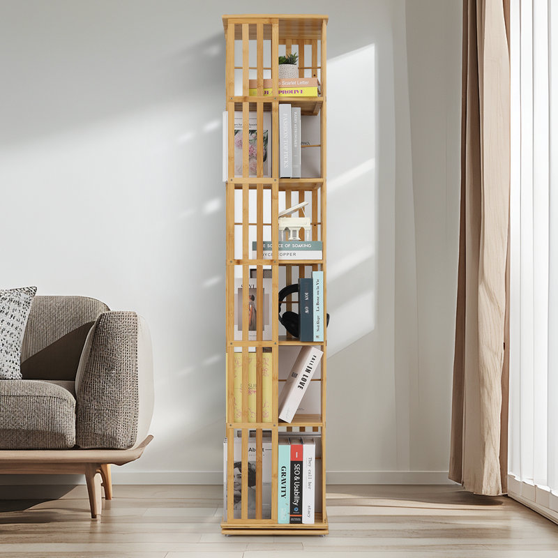 Bibliothèque pivotante en bambou avec base pivotante à 360 °, rangement compact pour la maison, le bureau et le bureau