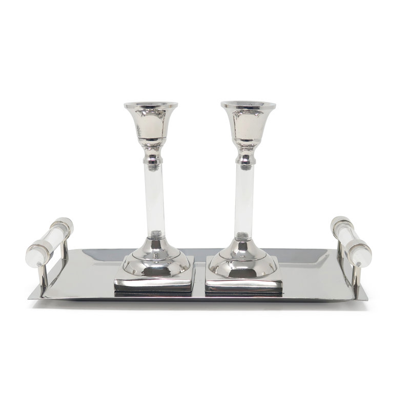 Candlestick Set With Tray (Available In Multiple Colors Options), Clear
