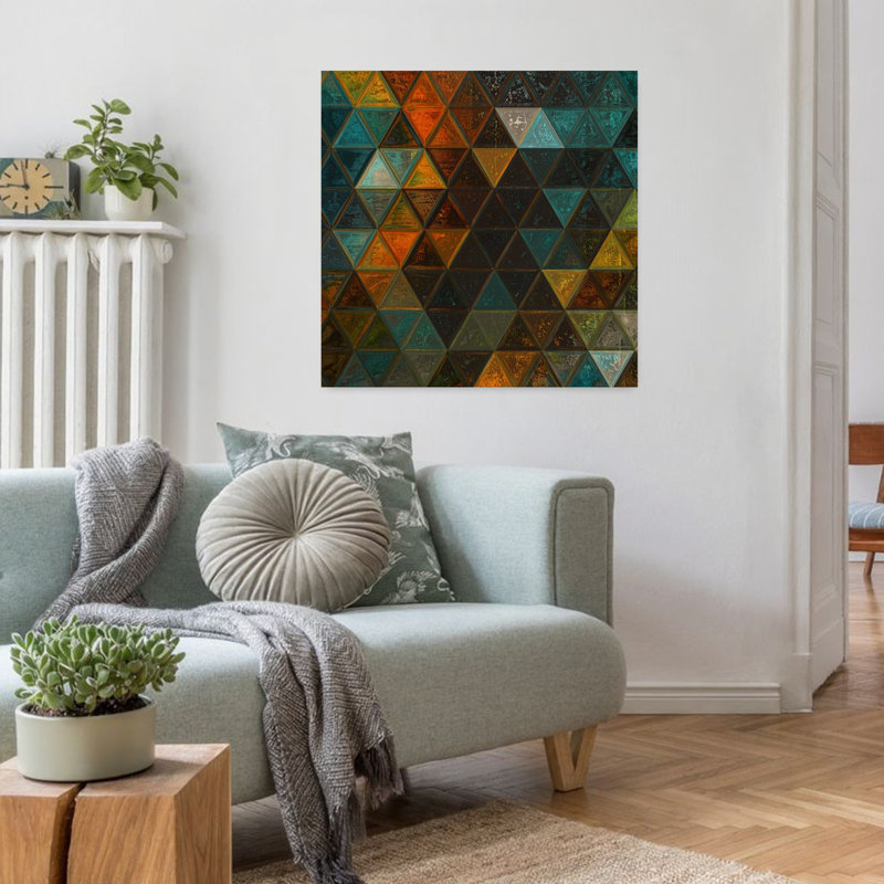 «Earthy Triangles», art mural géométrique coloré abstrait, H 32 po x l 32 po