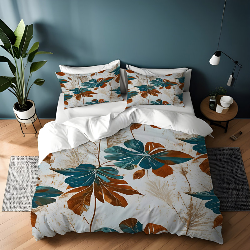 Polyester Floral Duvet Cover, King Duvet Cover + 2 King Shams