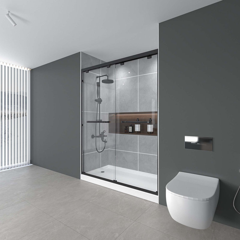 Porte de douche coulissante double l 56 à 60 po x H 72 po, verre trempé ANSI / SGCC de 1/4 po (6 mm), empreinte digitale, conception résistante