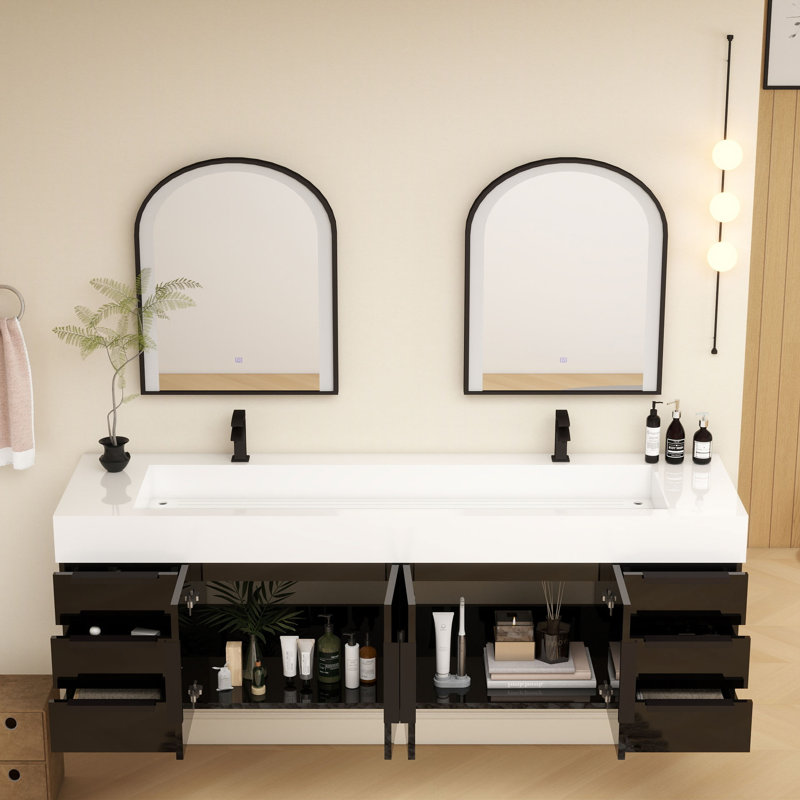 Meuble-lavabo simple mural 72 po Jessica, Noir brillant