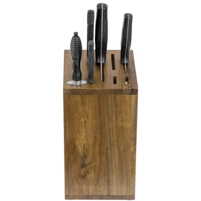 9-Slot Acacia Wood Knife Block – Solid Wood Countertop Cutlery Holder Stand with Open Frame