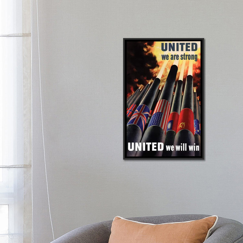 « wwii poster united we is win », affiche rétro sur toile, H 26 po x l 18 po x P 1,5 po, Toile avec cadre noir, Pas de tapis