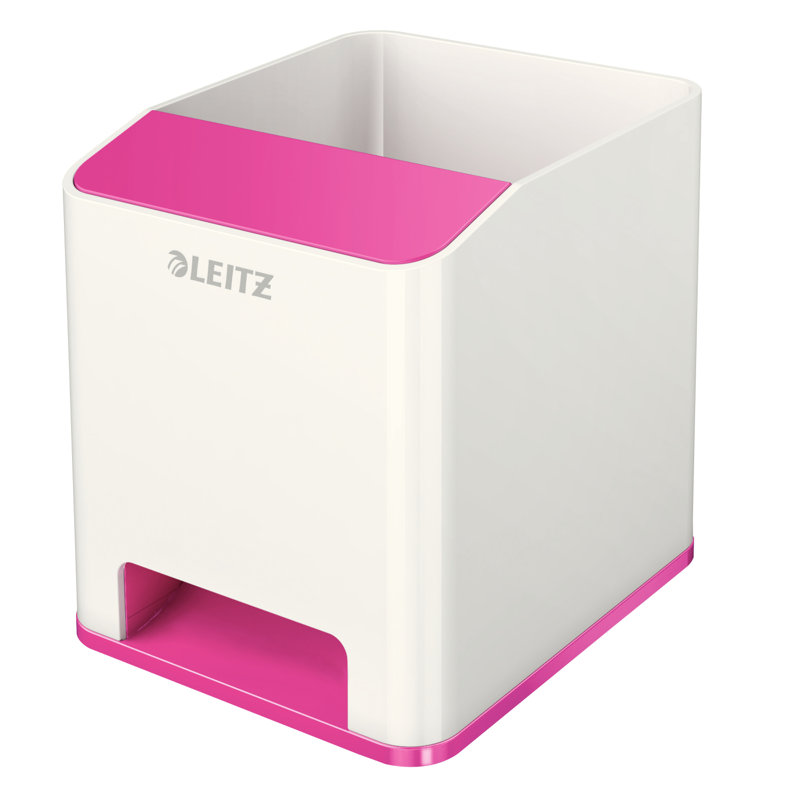 Plastic Pen Holder, White/Pink