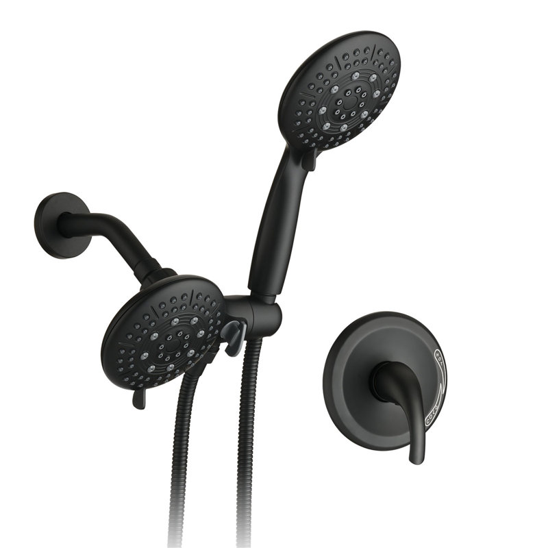 Classic High Pressure Single Handle 6-Spray Patterns Rain Shower Head With Handheld Shower (Valve Included), Matte Black