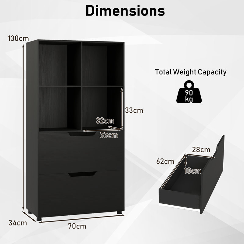 130cm H x 70cm W Book Cabinet Bookcase, Black