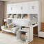Lit escamotable mural simple avec placard, tiroirs et bureau - blanc