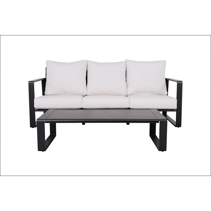 Three-Person Sofa + Rectangular Coffee Table, White/Brown