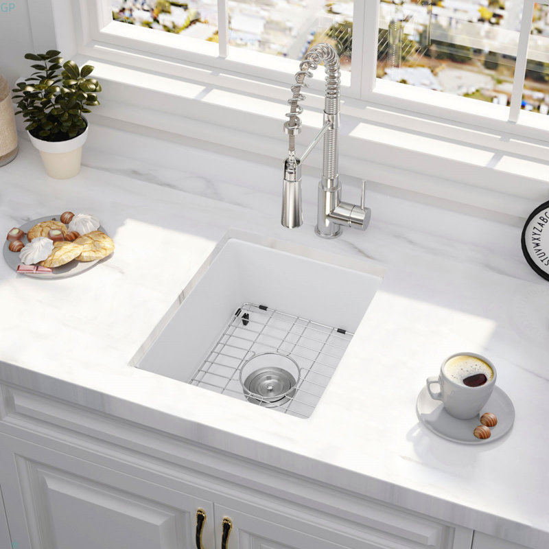 Évier de bar en quartz avec grille et crépine L 18 po x l 16 po Quartz