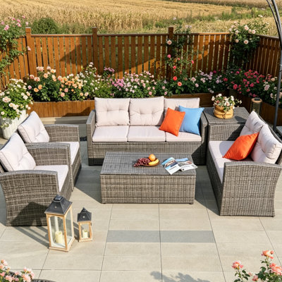 Vega Premium All-Weather Wicker 6 - Person Patio Conversation Set with Cushions