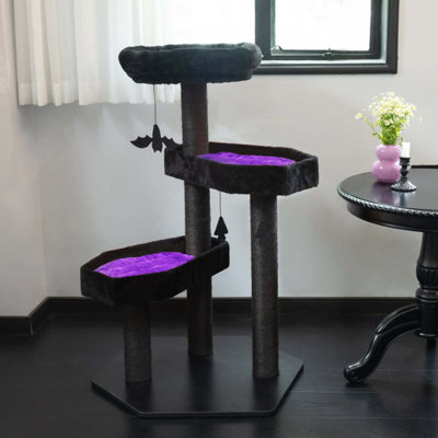 40.9" Gothic Cat Tree With Coffin Bed, With Soft Cushion, Halloween Spooky Cat Condo With Sisal Scratching Posts