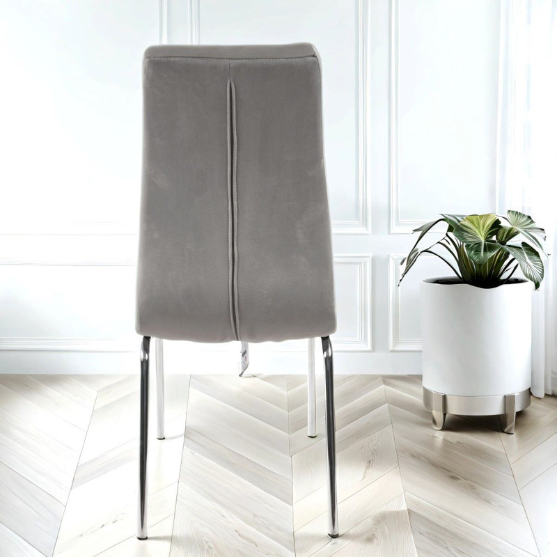 Eterno Luxurious Dining Chair With Silver Legs, Dark Grey, 4